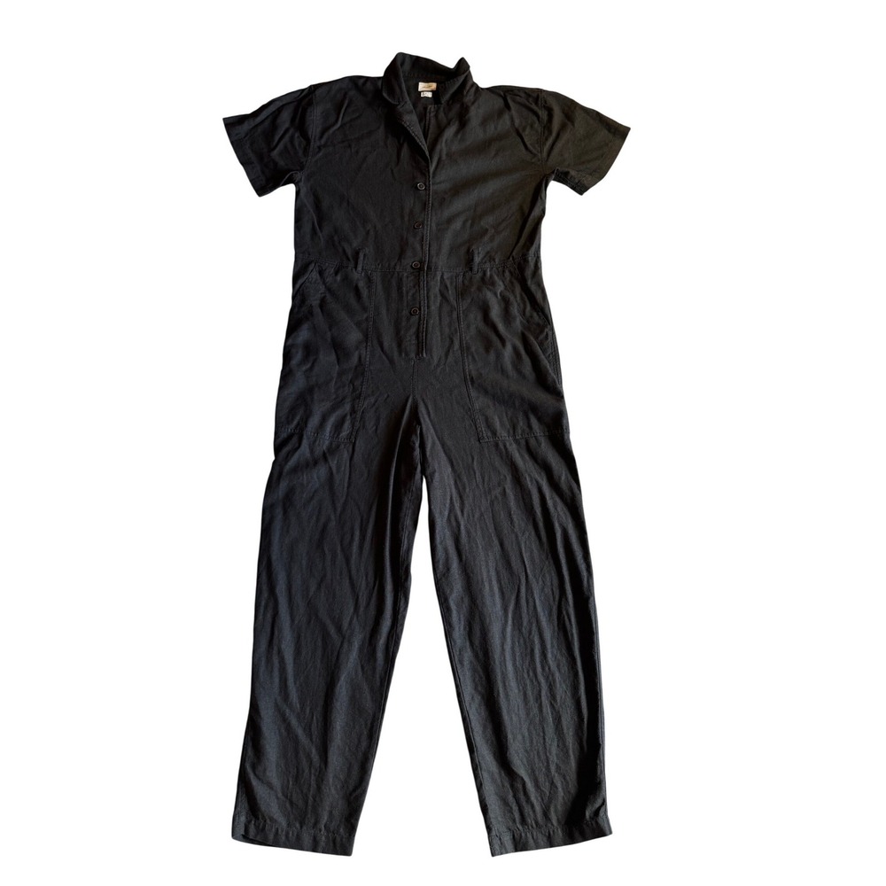 Wilfred Free Aritzia Black Linen Blend Button Front‎ Short Sleeve Jumpsuit M